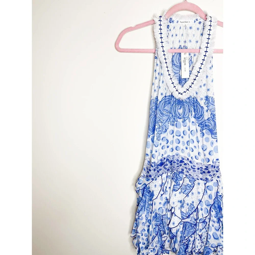 Poupette St. Barth Beline Blue Printed Mini Dress Size XS - Picture 8 of 8
